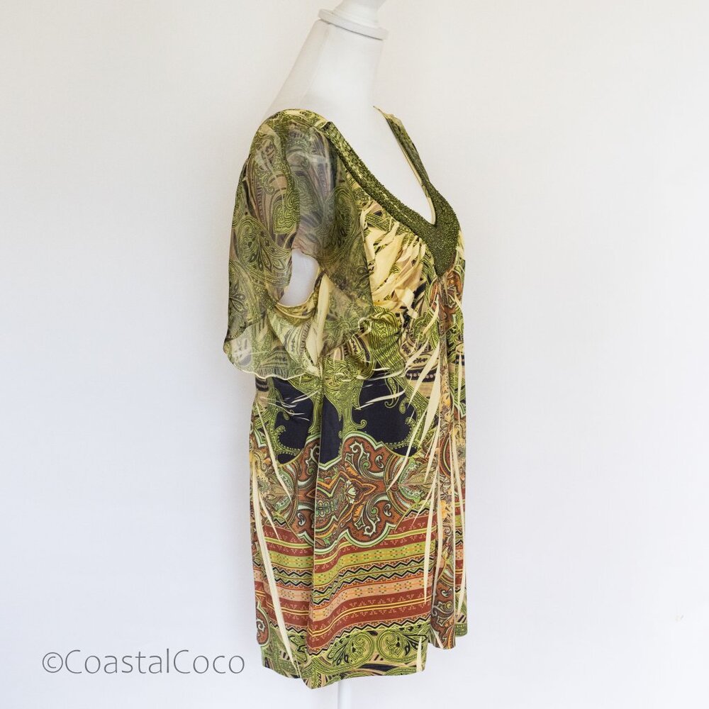 Live and Let Live Womens Top 2X Paisley Beaded Soft Fairy Art to Wear Whimsy - Picture 2 of 12